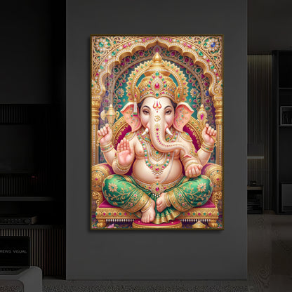 Divine Blessings of Ganesha Modern Luxury Backlight Vertical Wall Art