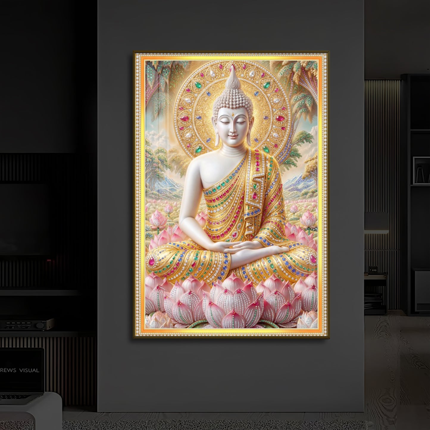 Divine Buddha Harmony Modern Luxury Backlight Vertical Wall Art