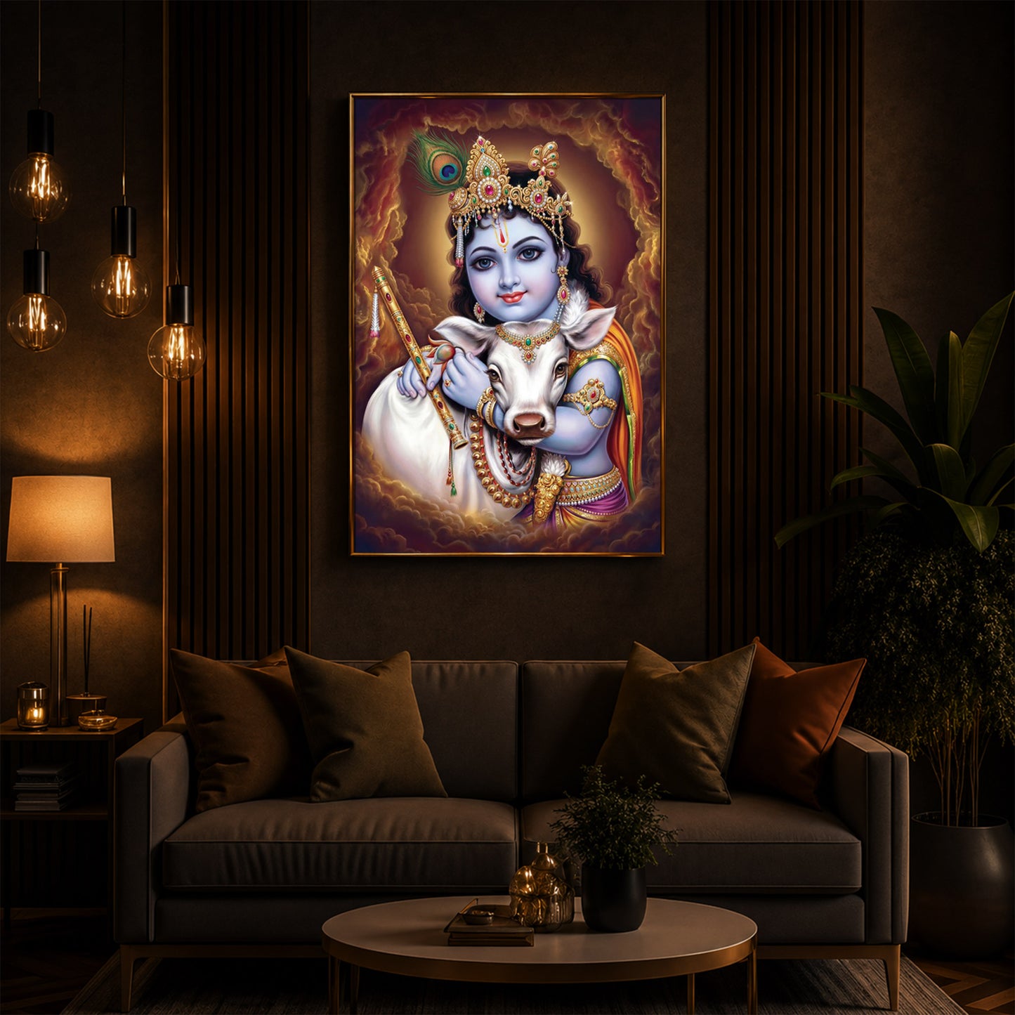 Sri krishna God Modern Luxury Backlight Vertical Wall Art