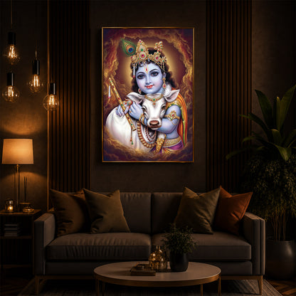 Sri krishna God Modern Luxury Backlight Vertical Wall Art