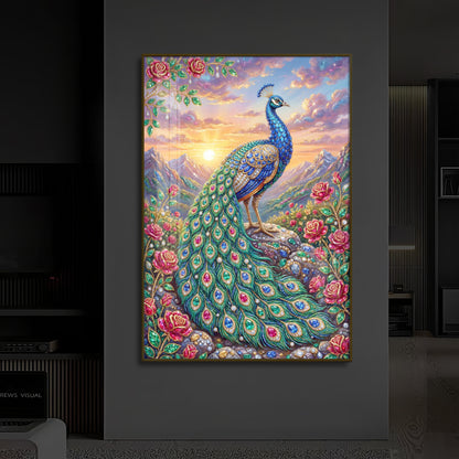 Colorful Beautiful Peacock Modern Luxury Backlight Vertical Wall Art