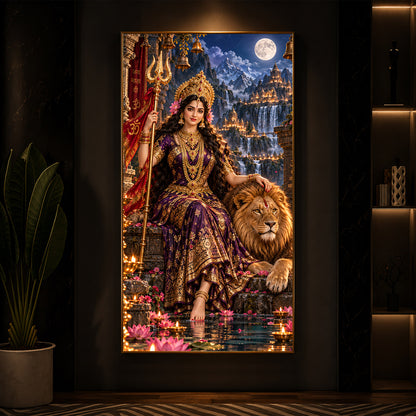 Divine Maa Bhawani Modern Luxury Backlight Vertical Wall Art