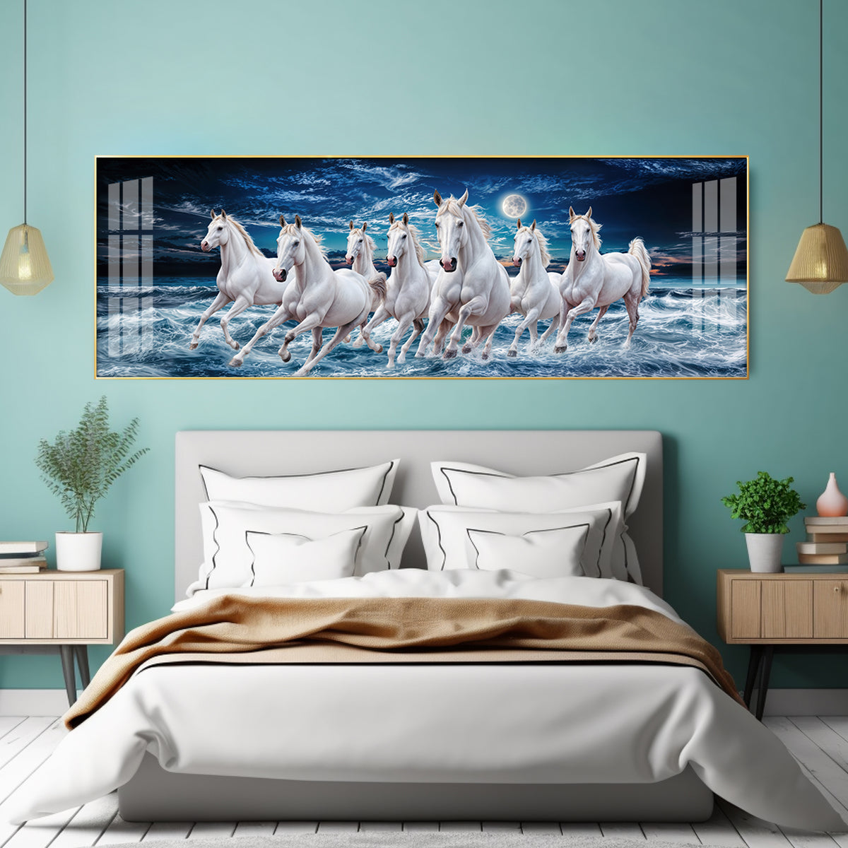 High-Quality Vastu Seven Running Horse Premium Acrylic Horizontal Wall Art