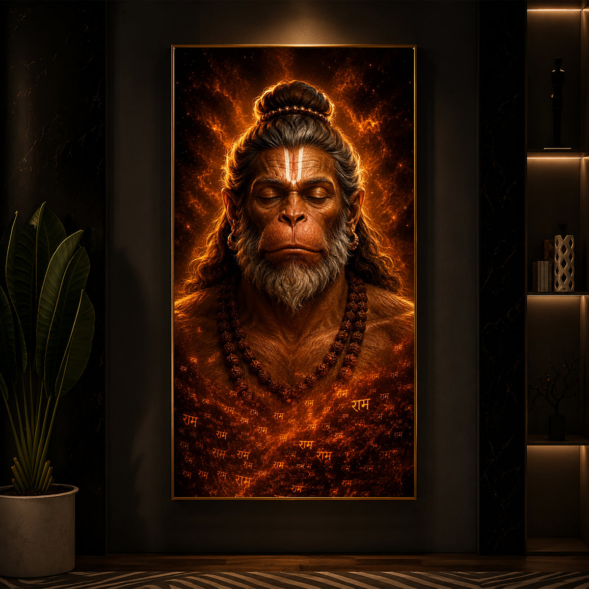 Divine Bajrangbali Meditating Modern Luxury Backlight Vertical Wall Art