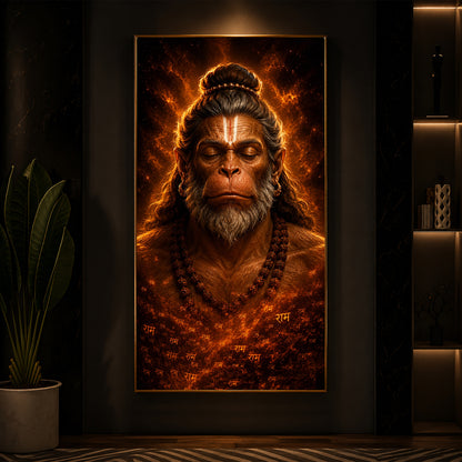 Divine Bajrangbali Meditating Modern Luxury Backlight Vertical Wall Art