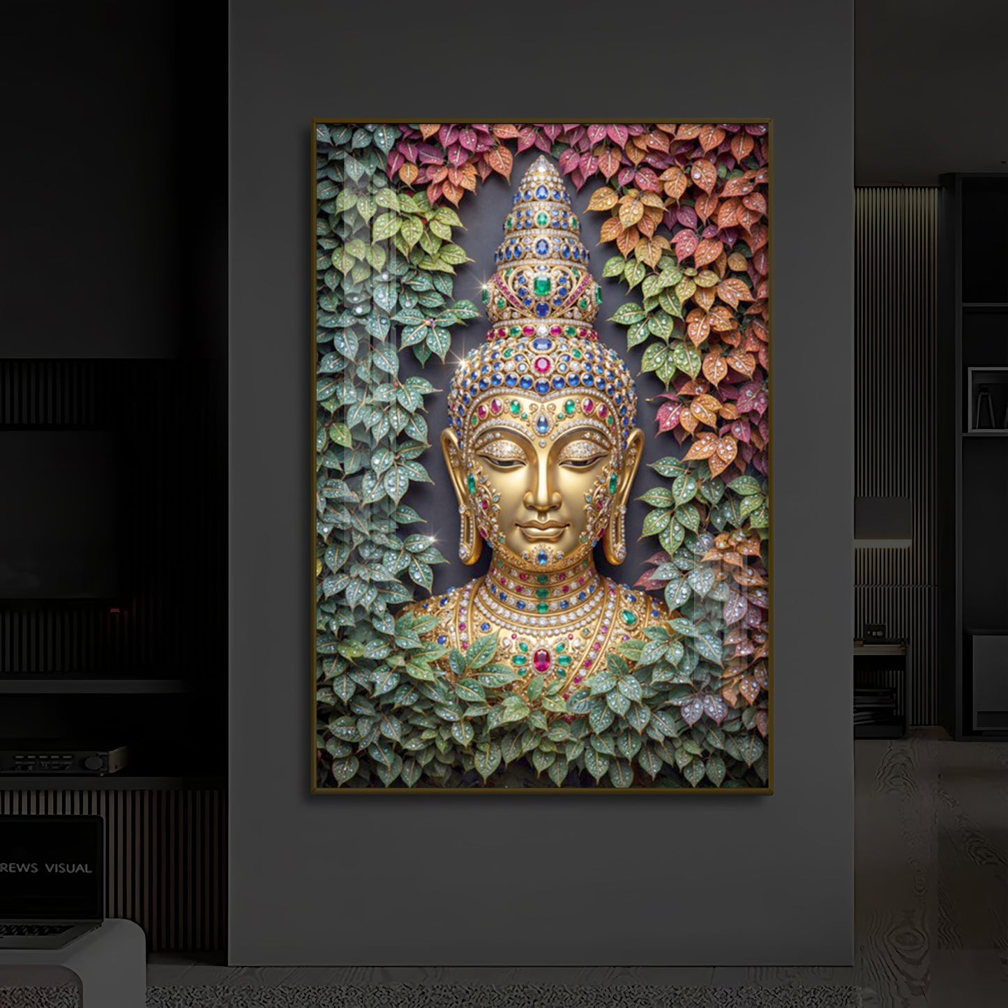 Colorful Gautam Buddha Modern Luxury Backlight Vertical Wall Art