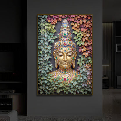 Colorful Gautam Buddha Modern Luxury Backlight Vertical Wall Art