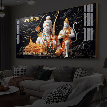 Lord Ram With Lord Hanuman Modern Luxury Backlight Horizontal Wall Art