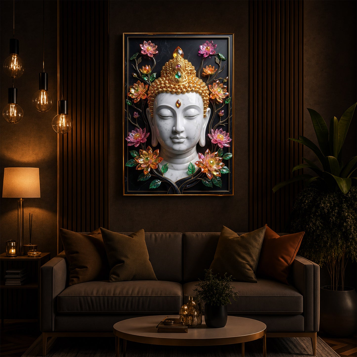 Buddha face Modern Luxury Backlight Vertical Wall Art