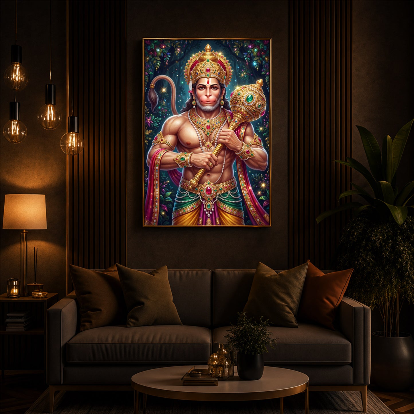 Pavan Putra Hanuman Ji Modern Luxury Backlight Vertical Wall Art