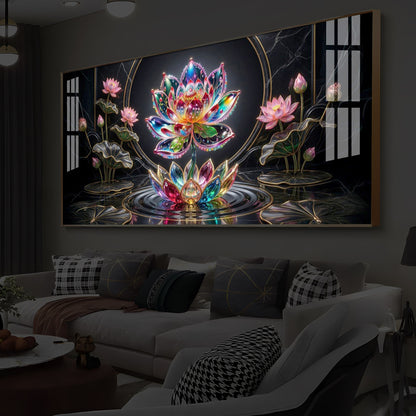 Colorful Lotus Flower Modern Luxury Backlight Horizontal Wall Art