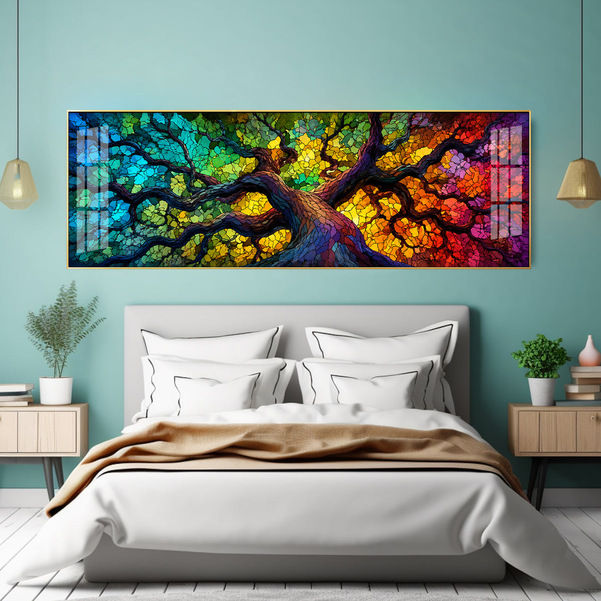 Colorful Mosaic Tree Premium Acrylic Horizontal Wall Art