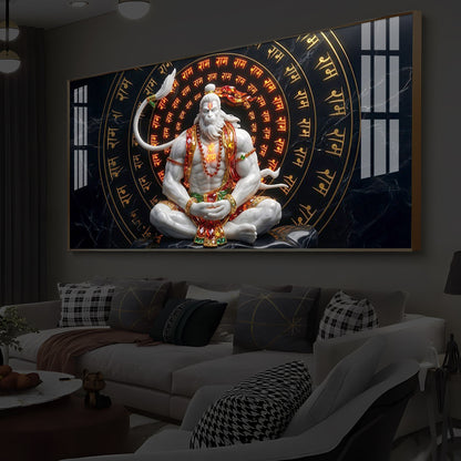 Lord Hanuman Sitting In A Meditative Modern Luxury Backlight Horizontal Wall Art