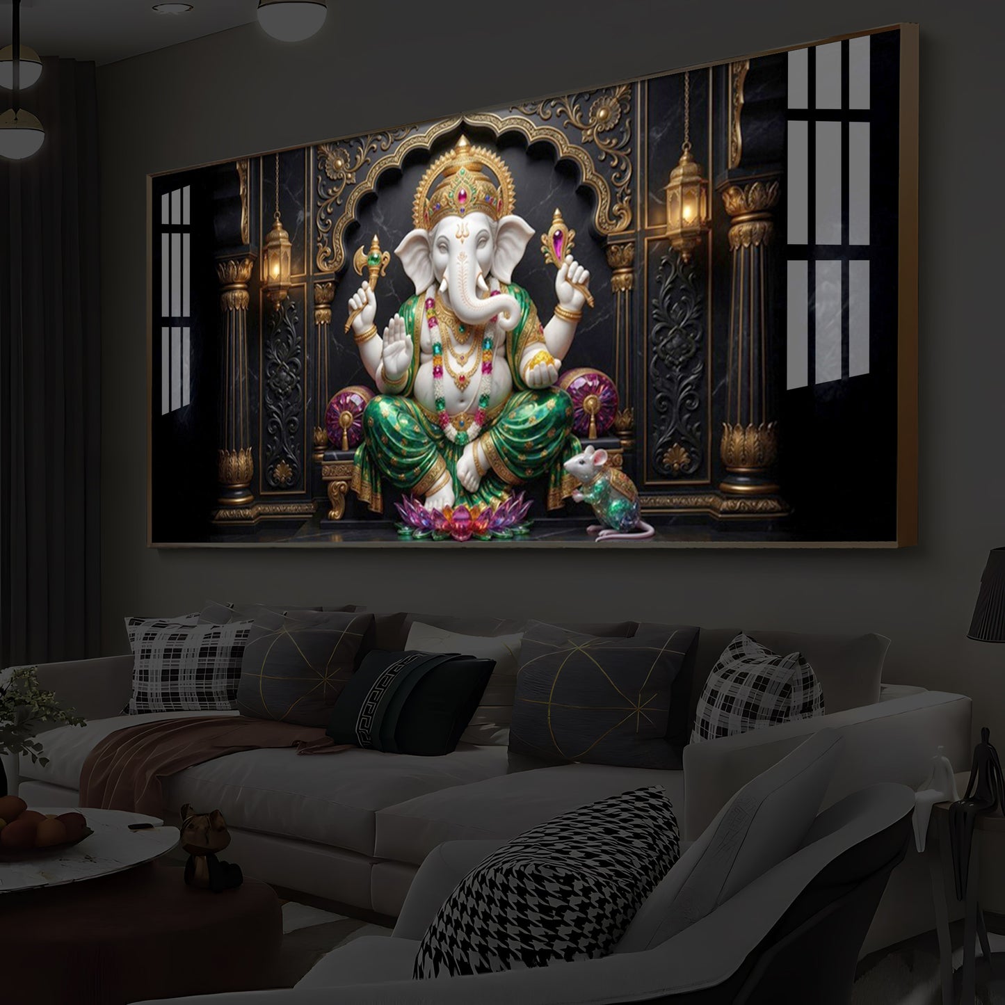 Majestic Lord Ganesha Luxury Backlight Horizontal Wall Art