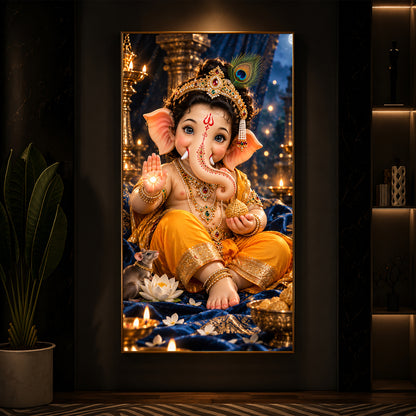 Bal Ganesha Blessings Modern Luxury Backlight Vertical Wall Art