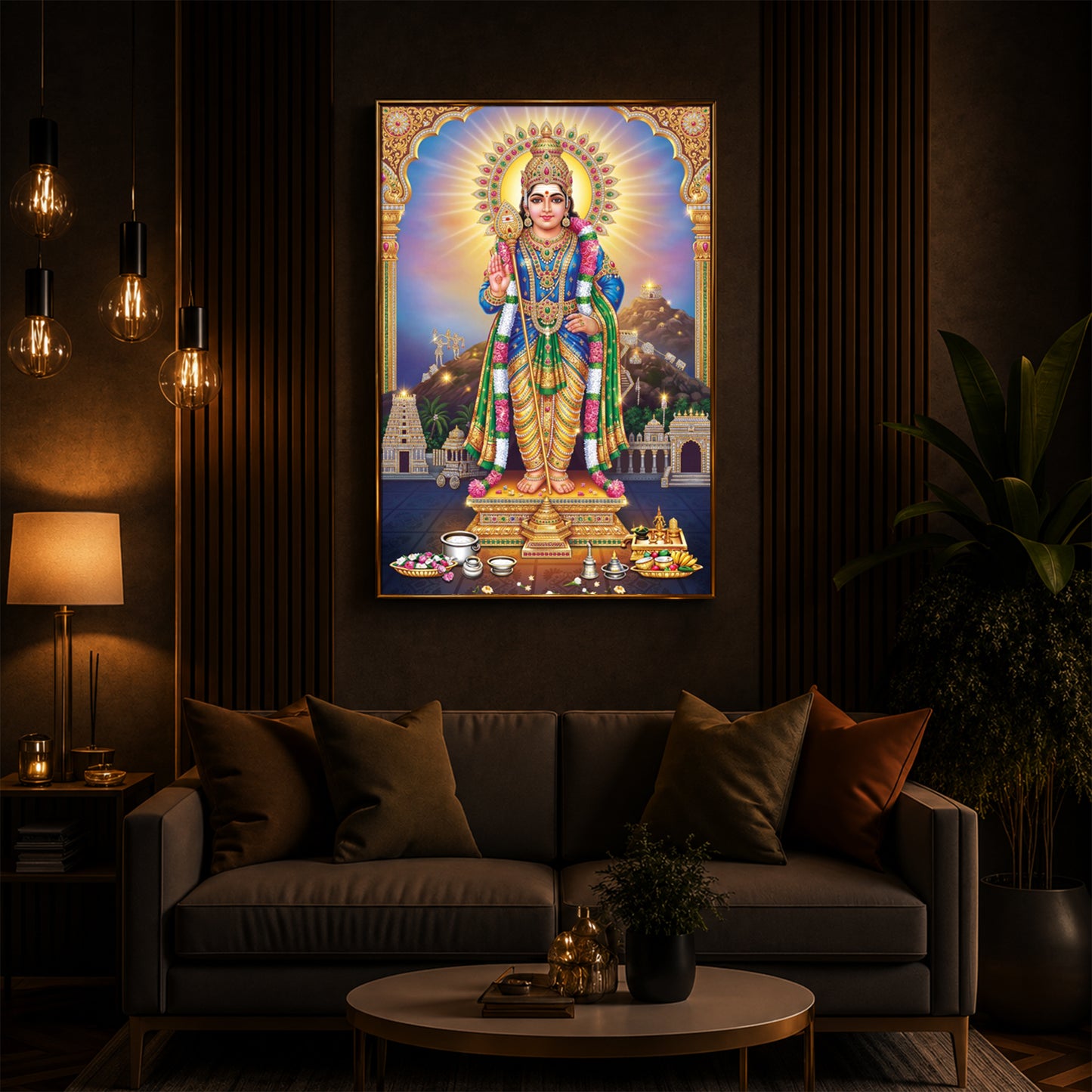 Lord Murugan Kartikeya Modern Luxury Backlight Vertical Wall Art