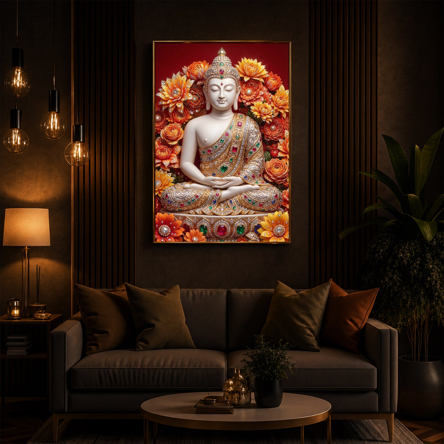 Buddha Bless Modern Luxury Backlight Vertical Wall Art