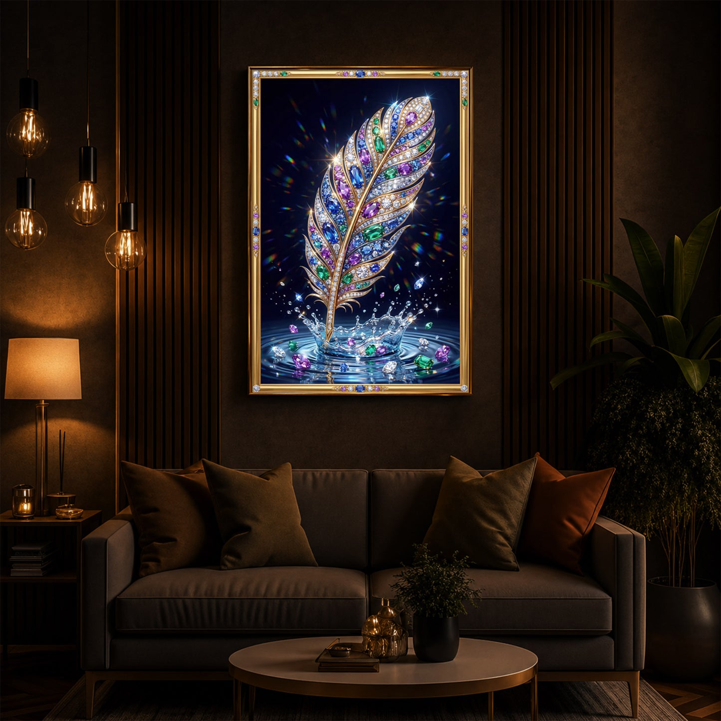 Colorful Feather Modern Luxury Backlight Vertical Wall Art