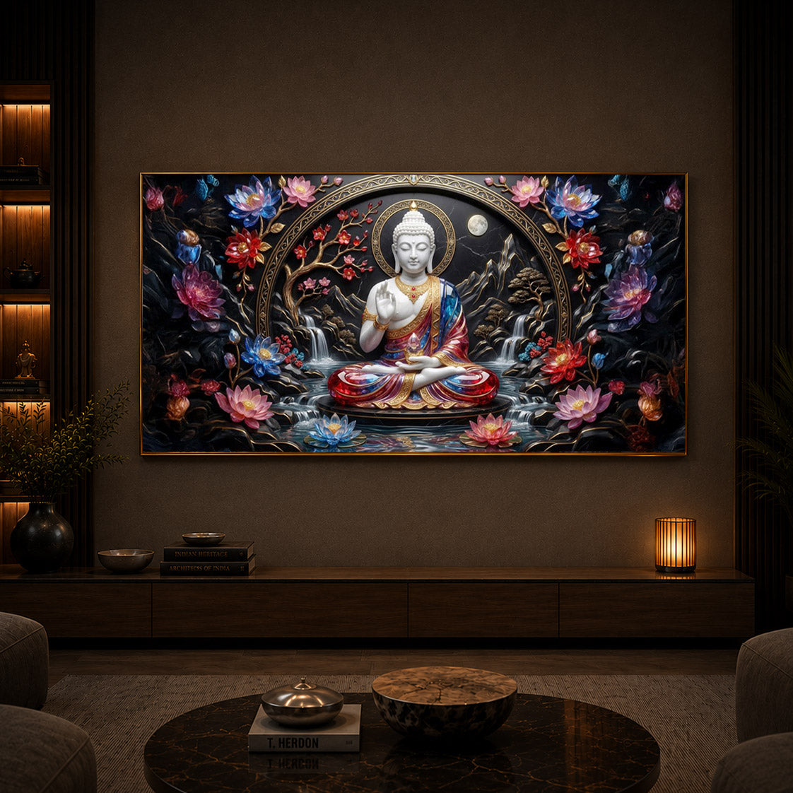 Colorful Buddha Modern Luxury Backlight Horizontal Wall Art