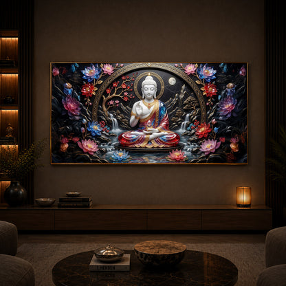 Colorful Buddha Modern Luxury Backlight Horizontal Wall Art