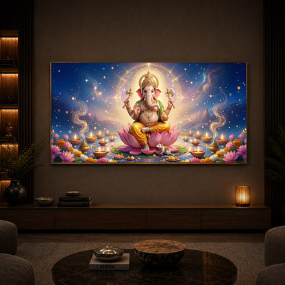 Shree Ganesh Ji Modern Luxury Backlight Horizontal Wall Art