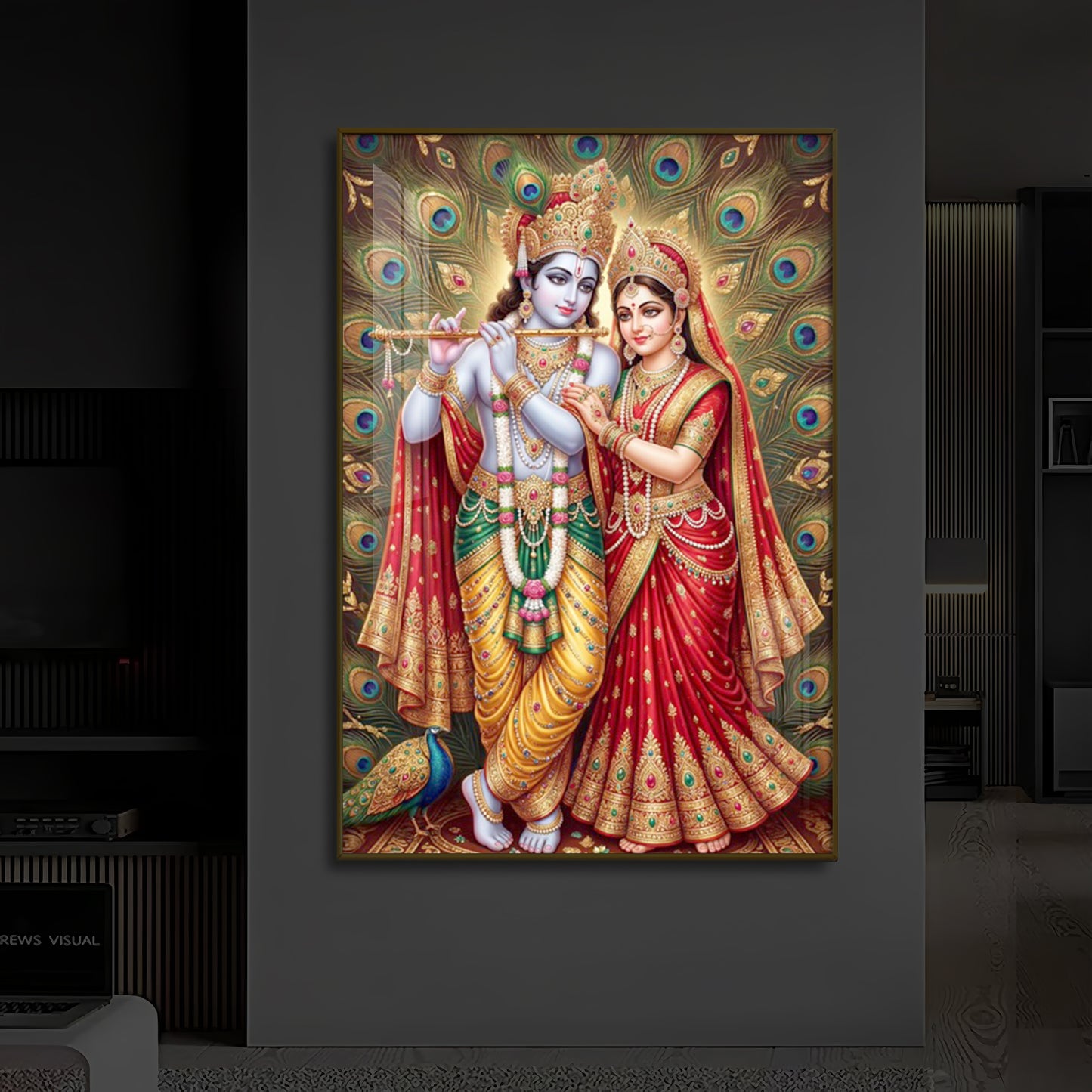 Radha Krishna Divine Bliss Modern Luxury Backlight Vertical Wall Art