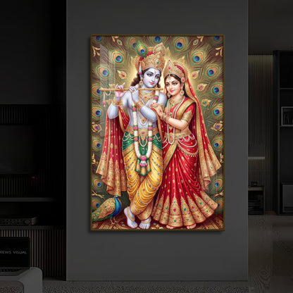 Radha Krishna Divine Bliss Modern Luxury Backlight Vertical Wall Art