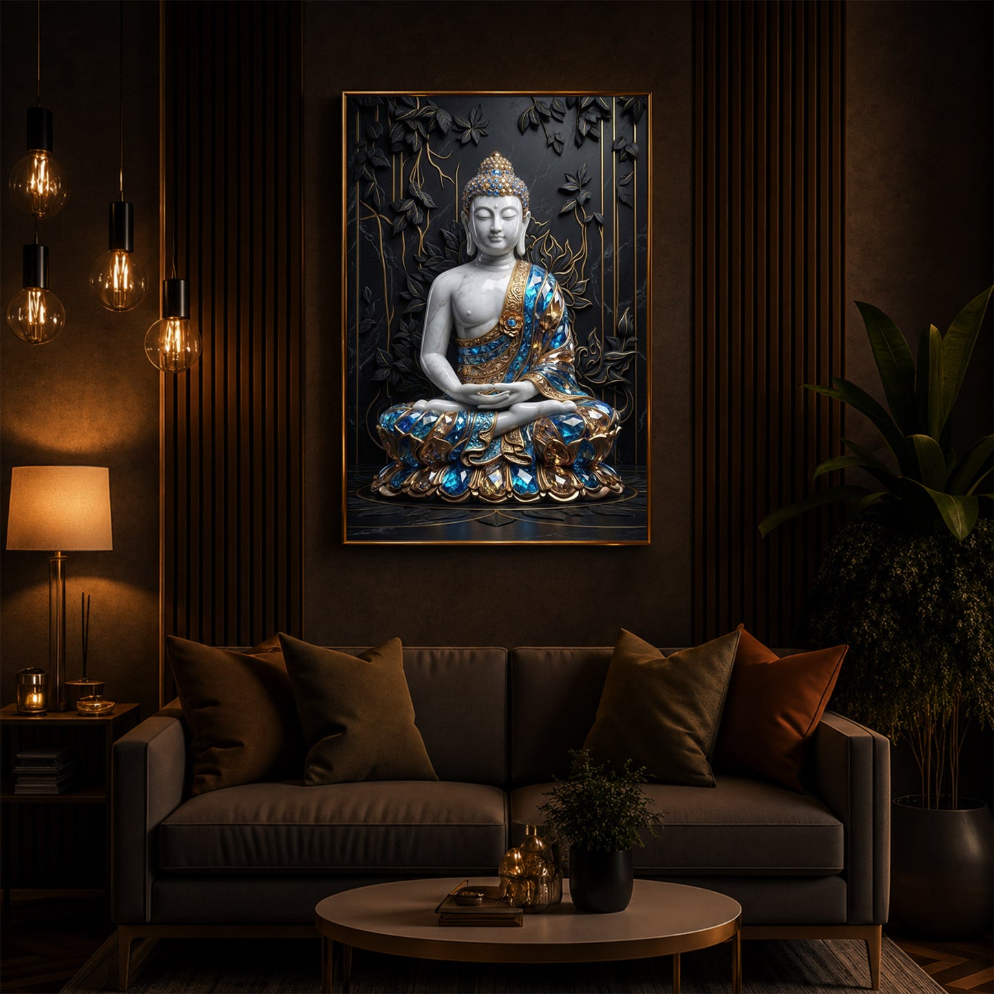 Serene Lord Buddha Modern Luxury Backlight Vertical Wall Art