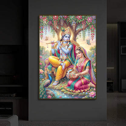 Krishna’s Flute with Radha’s Devotion Modern Luxury Backlight Vertical Wall Art