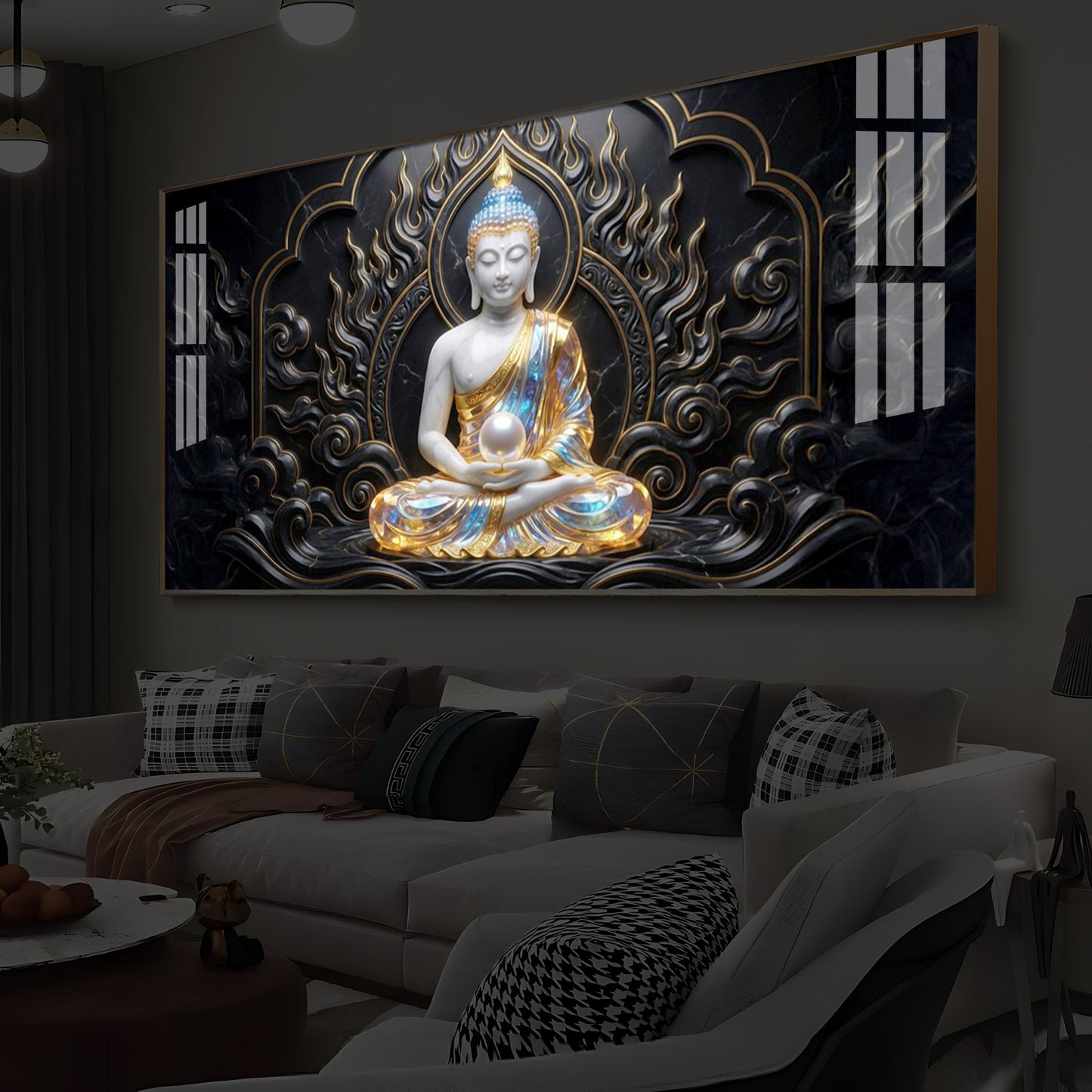Meditating Buddha Modern Luxury Backlight Horizontal Wall Art