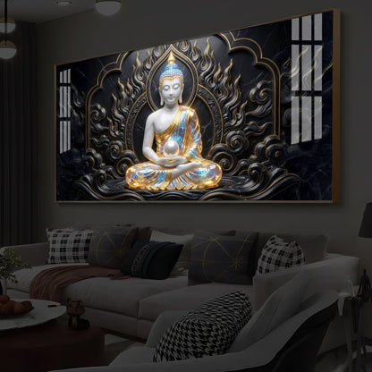 Meditating Buddha Modern Luxury Backlight Horizontal Wall Art