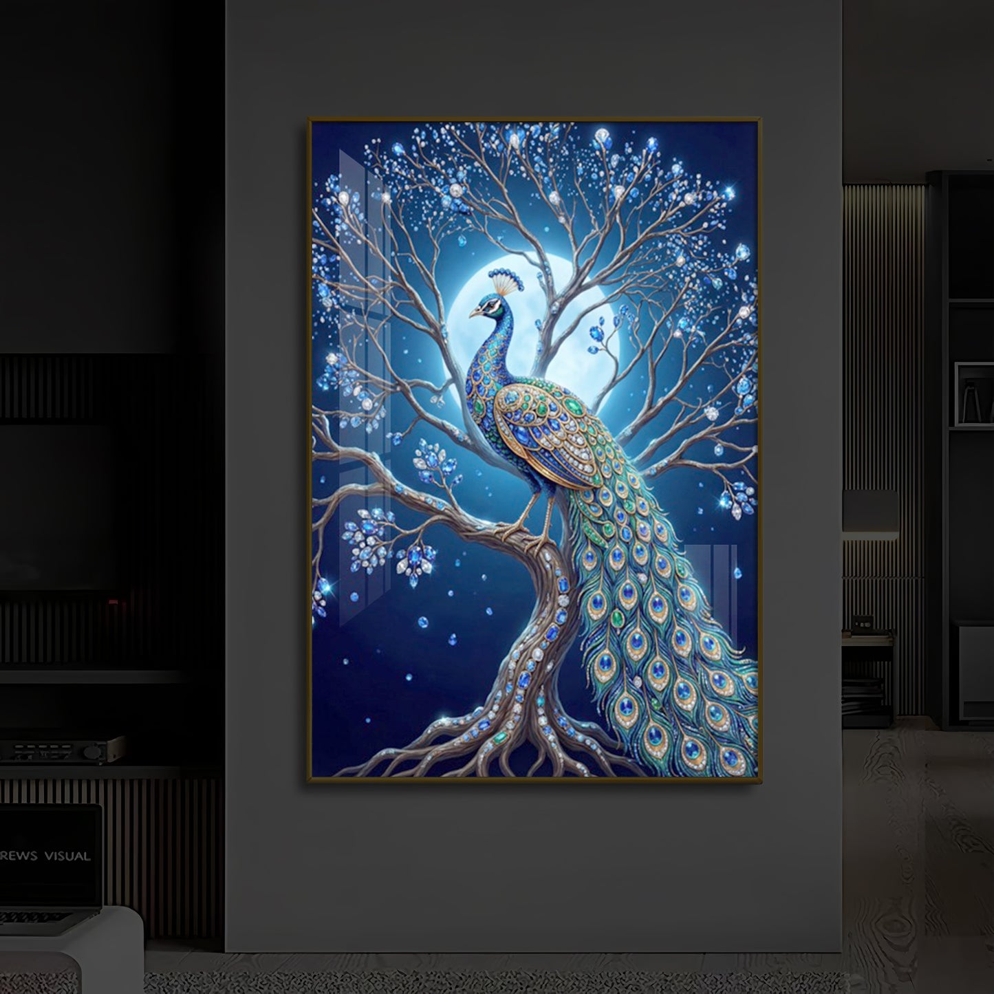 Blue Peacock Modern Luxury Backlight Vertical Wall Art