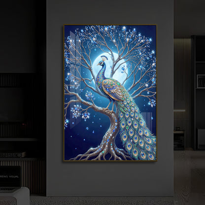 Blue Peacock Modern Luxury Backlight Vertical Wall Art