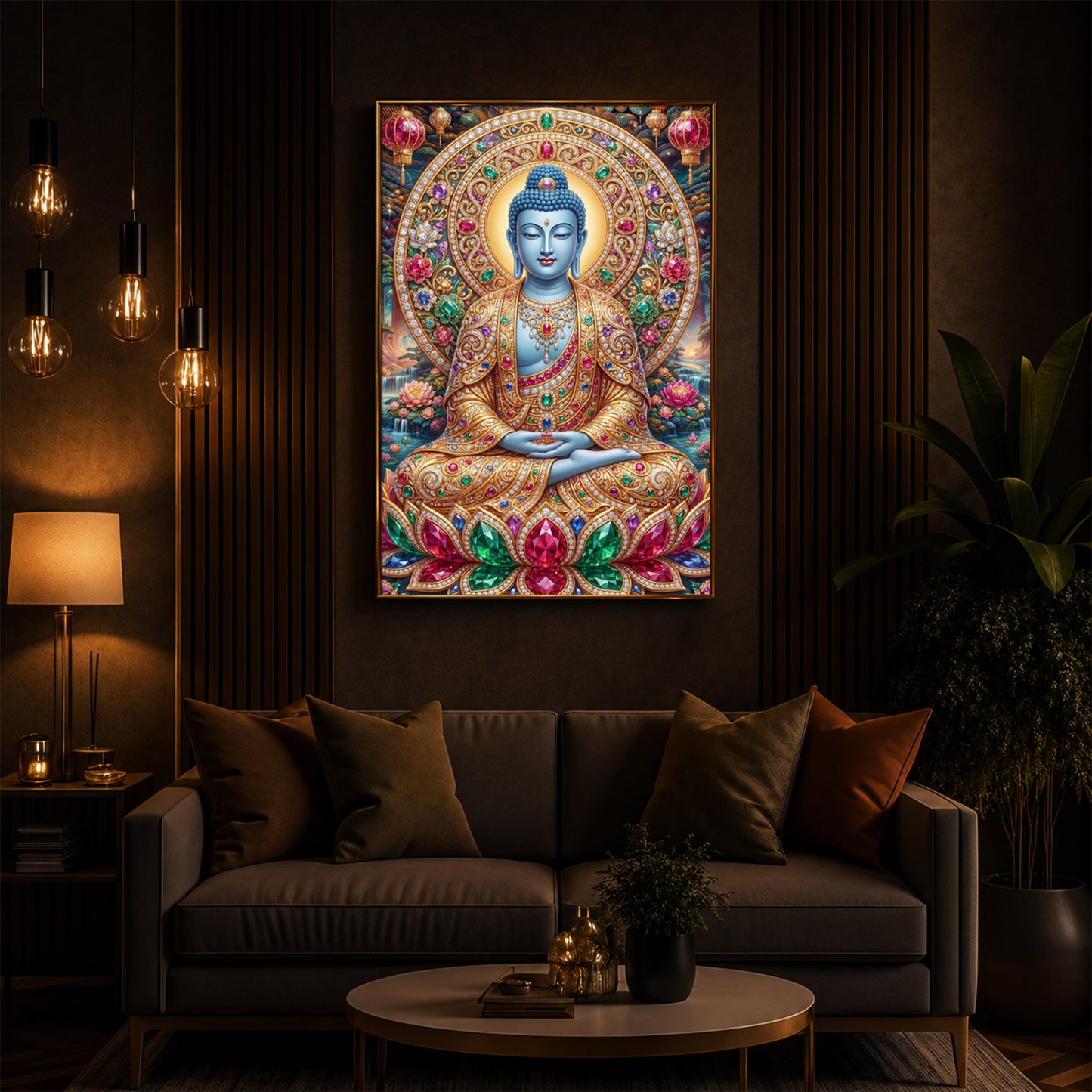 Buddha Blessing Modern Luxury Backlight Vertical Wall Art