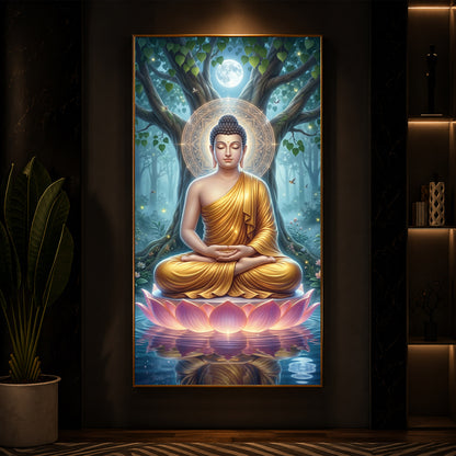 Meditation Buddha Modern Luxury Backlight Vertical Wall Art