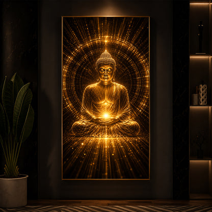 Golden Buddha Meditation Posture Modern Luxury Backlight Vertical Wall Art