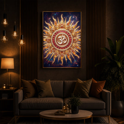 Spiritual White Om Modern Luxury Backlight Vertical Wall Art