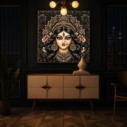 Divine Face of Durga Modern Luxury Backlight Square Wall Art