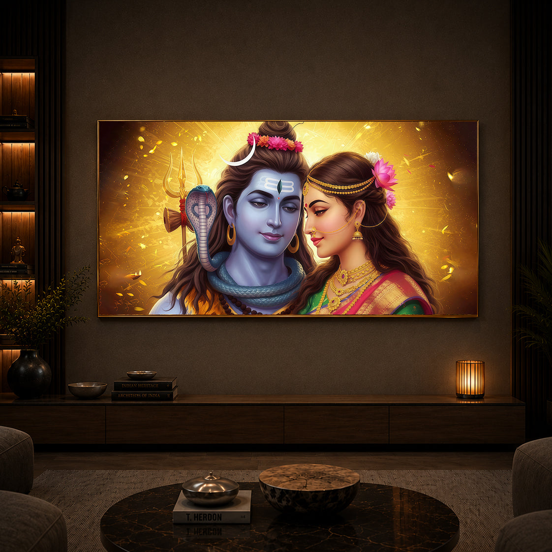 Shiv Parvati Modern Luxury Backlight Horizontal Wall Art
