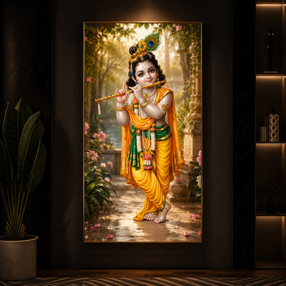 Bal Krishna Playing The Flute Modern Luxury Backlight Vertical Wall Art