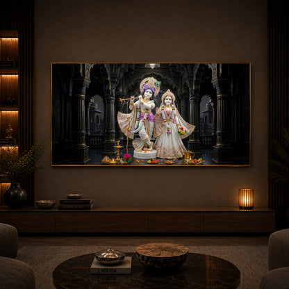 Spiritual Shree Radha Krishna Modern Luxury Backlight Horizontal Wall Art