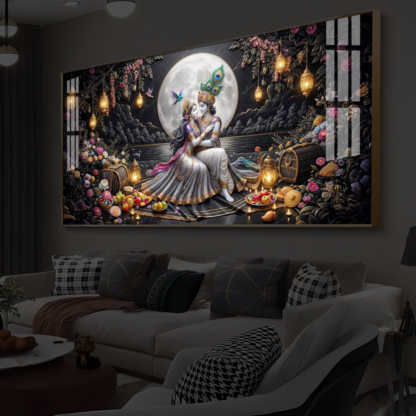 Generic Radha Krishna Romantic Modern Luxury Backlight Horizontal Wall Art