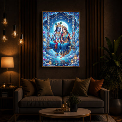 Hindu Deities Radha Krishna Modern Luxury Backlight Vertical Wall Art