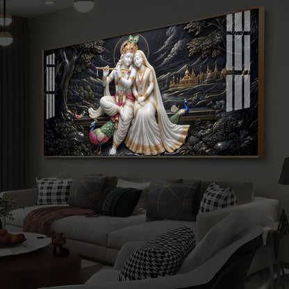 Divine Harmony Radha Krishna Modern Luxury Backlight Horizontal Wall Art