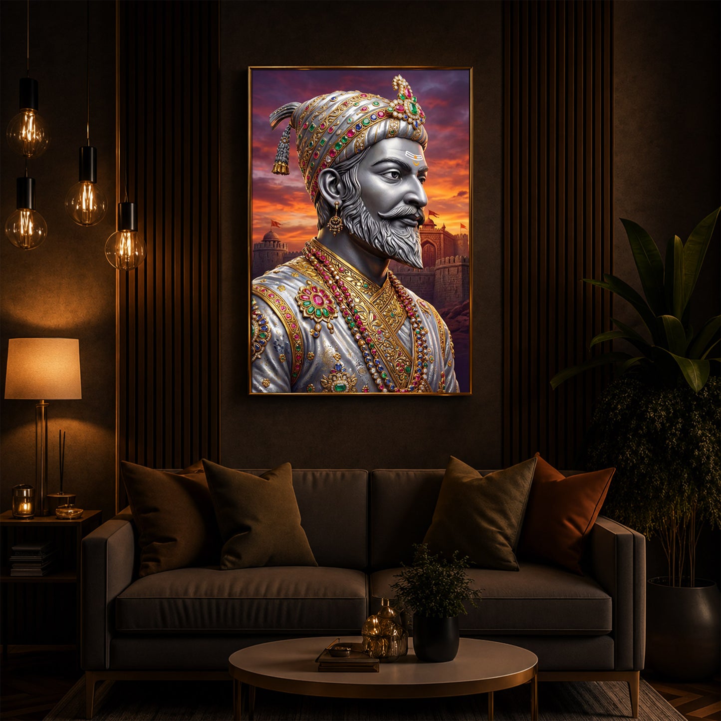 Maratha Shivaji Maharaj Modern Luxury Backlight Vertical Wall Art
