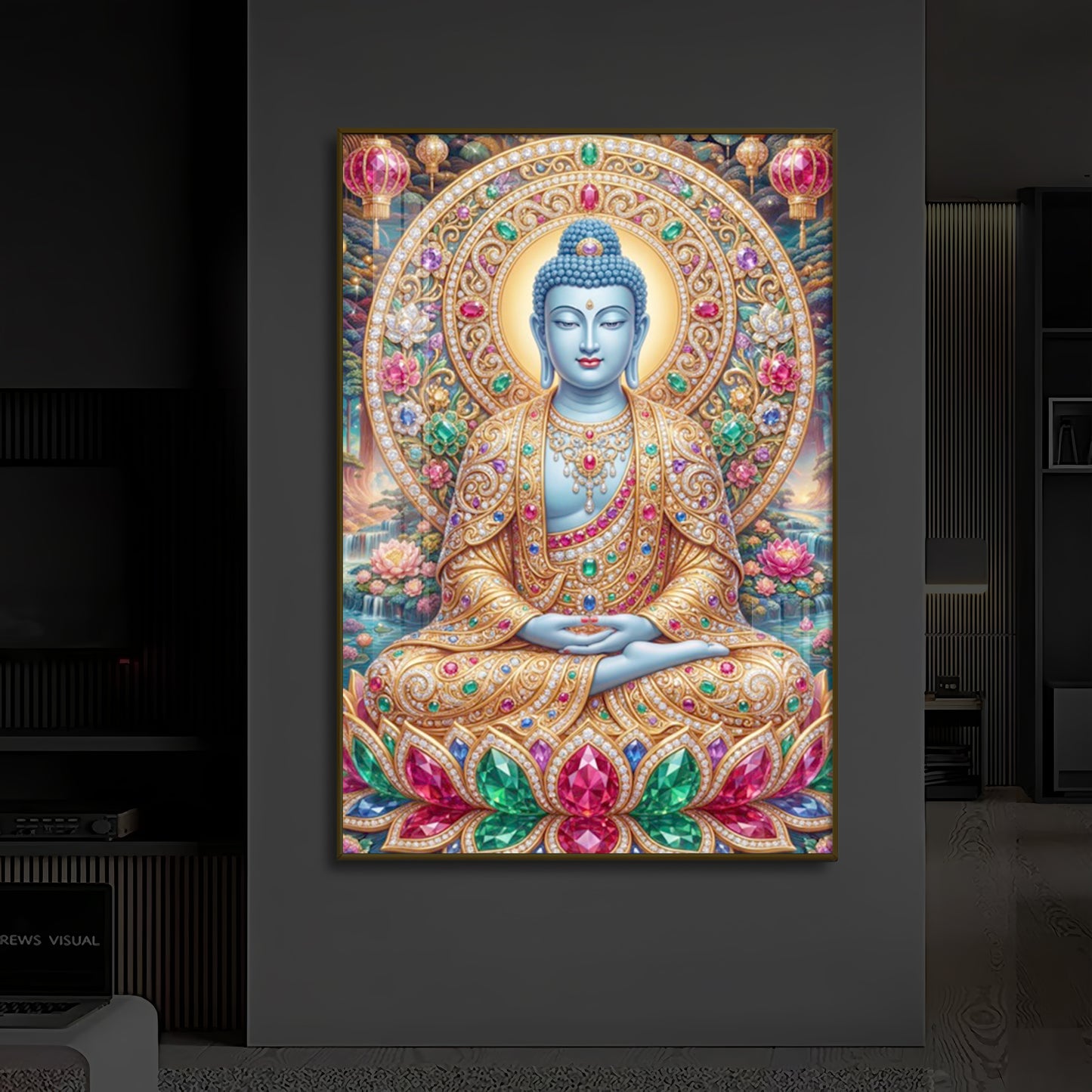 Buddha Blessing Modern Luxury Backlight Vertical Wall Art