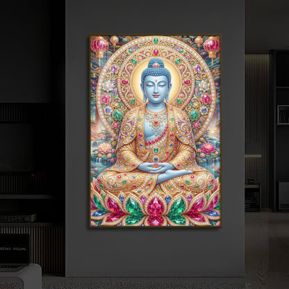 Buddha Blessing Modern Luxury Backlight Vertical Wall Art