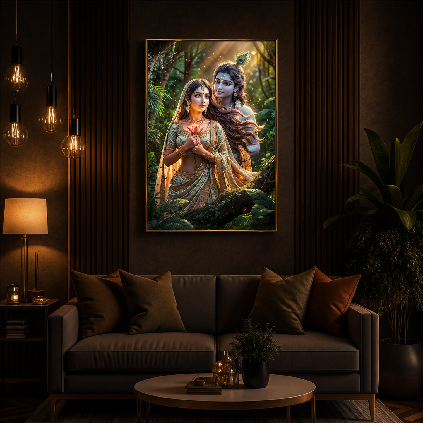 Radha Krishna Ji Modern Luxury Backlight Vertical Wall Art
