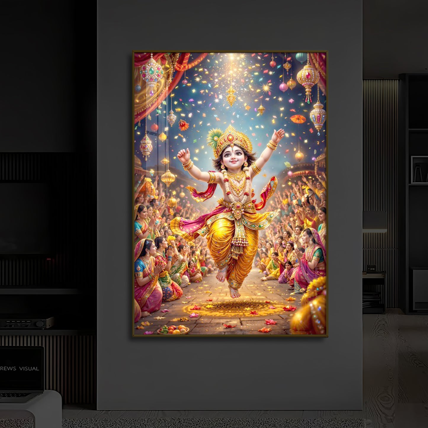 Krishna Janmashtami Modern Luxury Backlight Vertical Wall Art