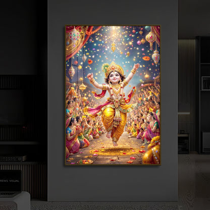 Krishna Janmashtami Modern Luxury Backlight Vertical Wall Art